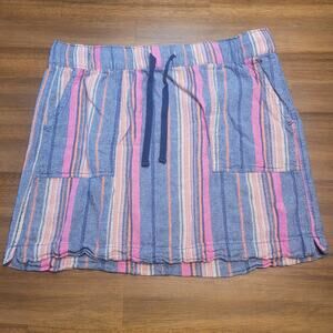 Dash Women’s Linen Blend Striped Skirt Blue Pink Orange Size L Washable EUC